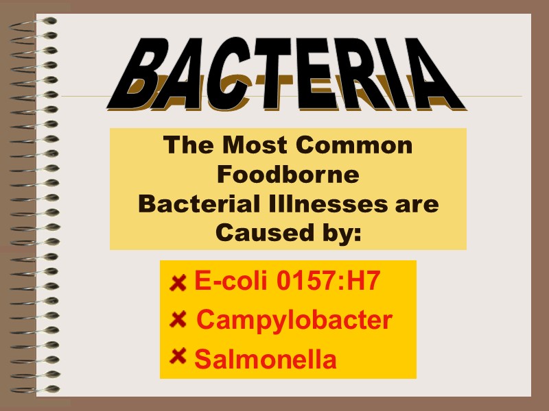 The Most Common Foodborne Bacterial Illnesses are Caused by:   E-coli 0157:H7 